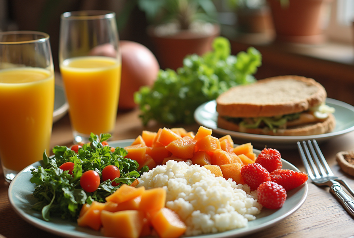 desayuno vegano con zumo